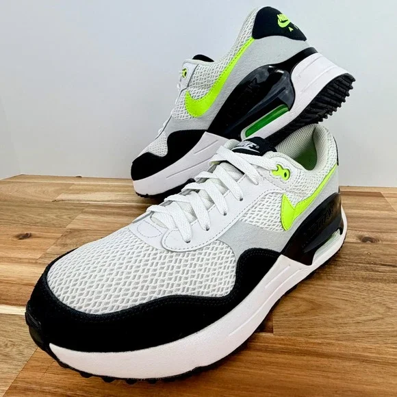 Nike Air Max System Sneakers White Volt‎ Black Athletic Shoes mens Size 9